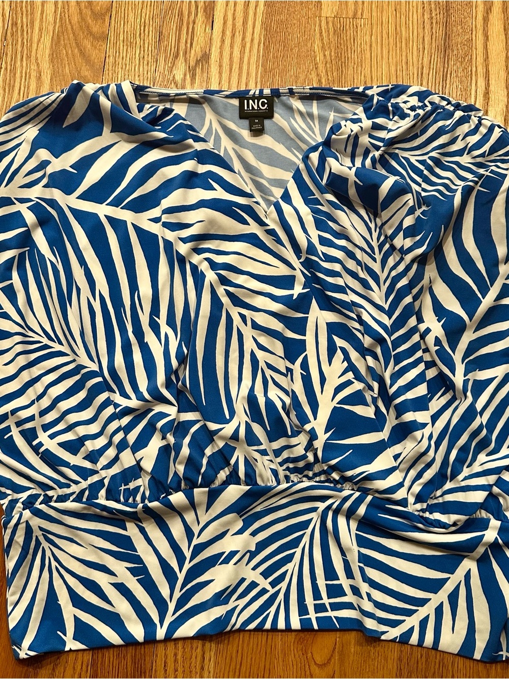 INC International Concepts Palm-Print Wrap Blouse